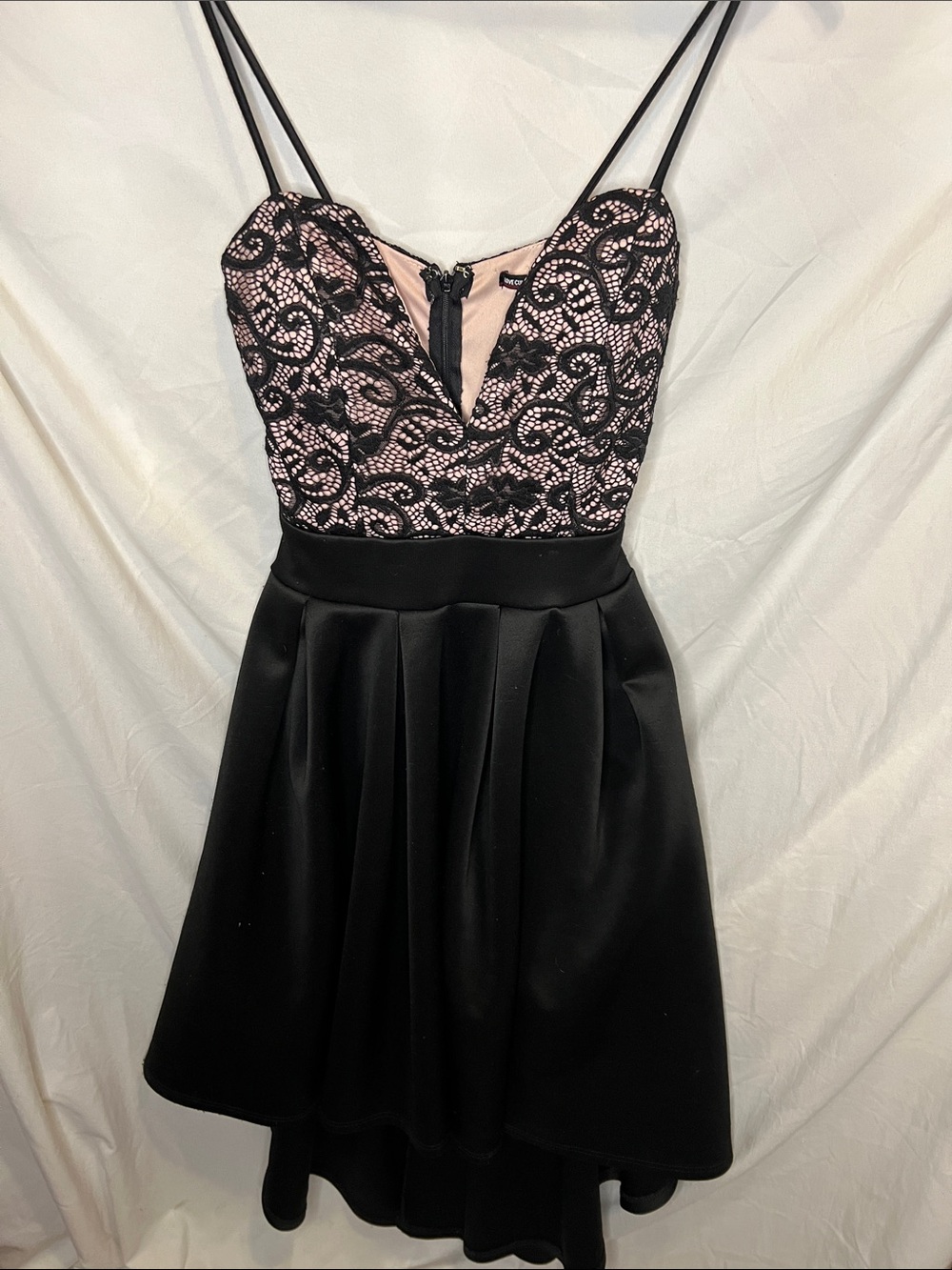 Love Culture Black & Blush Lace High-Low cocktail dress .